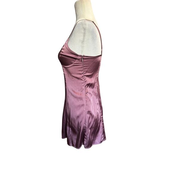 Chansonette 95% Silk Slip Dress Babydoll Top Mauve Adjustable Straps Side Zip - Picture 3 of 8